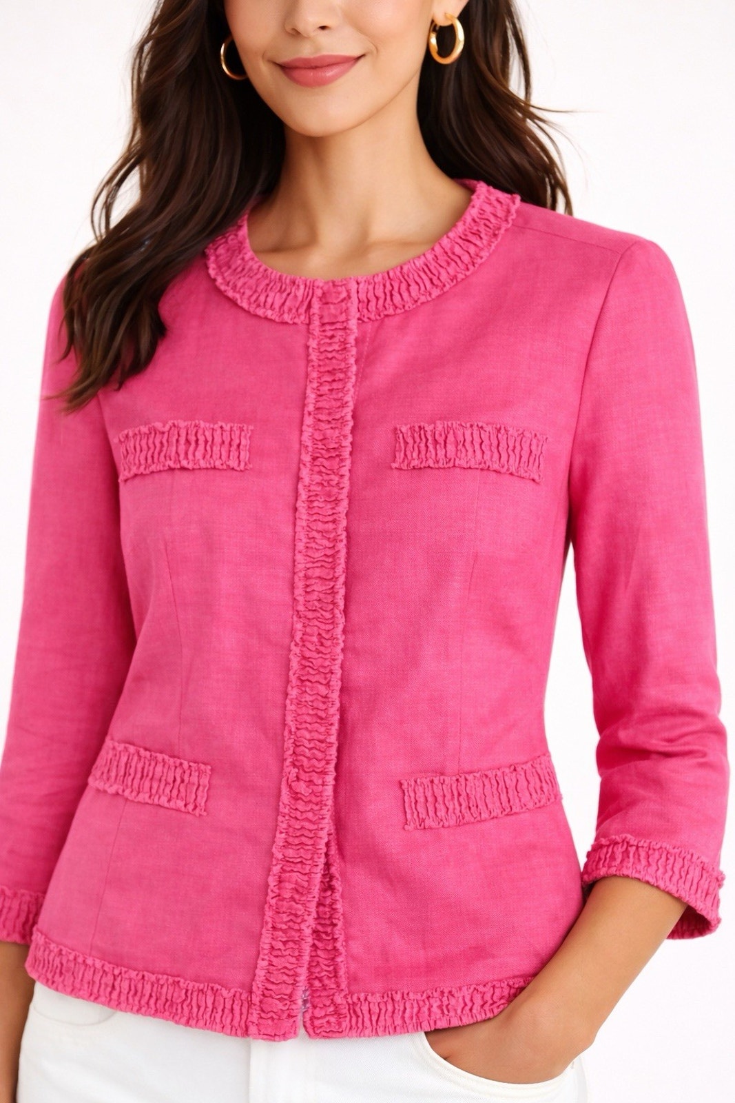 Talbots Pink Textured Jacket Size 12p Barbiecore Preppy Old Money Office Siren